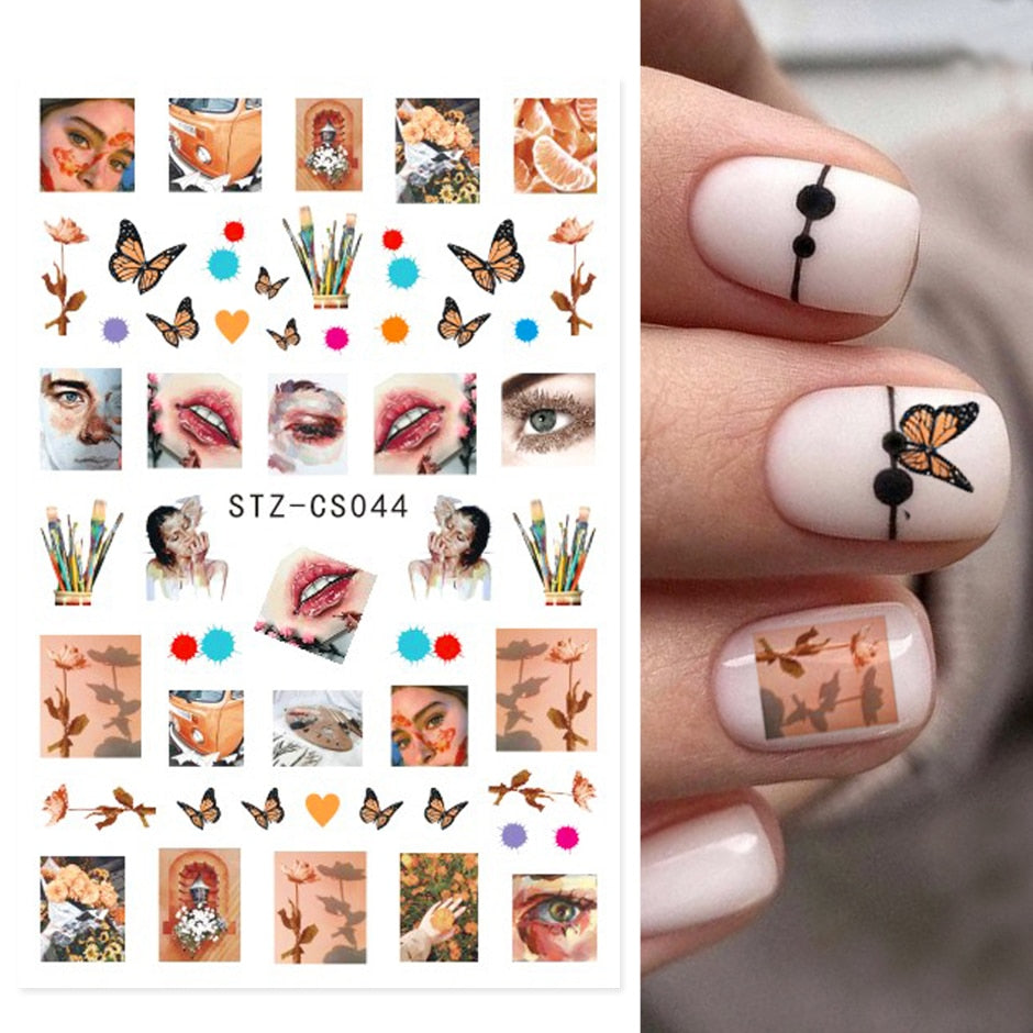 3D Black Snake Leaf Stickers for Nails Geometry Animal Simple Design Manicure Inspired Nail Decals Sliders DIY Decor GLSTZ-CS059