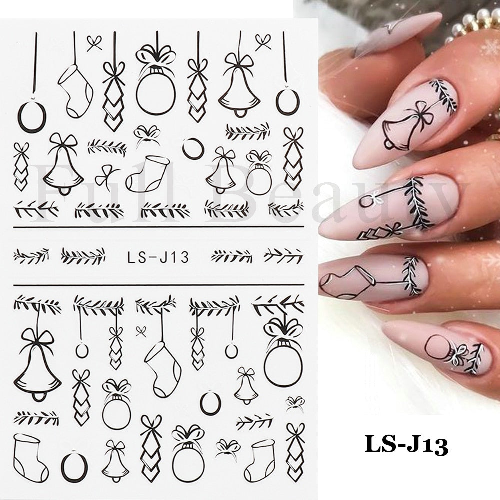 3D Black Snake Leaf Stickers for Nails Geometry Animal Simple Design Manicure Inspired Nail Decals Sliders DIY Decor GLSTZ-CS059