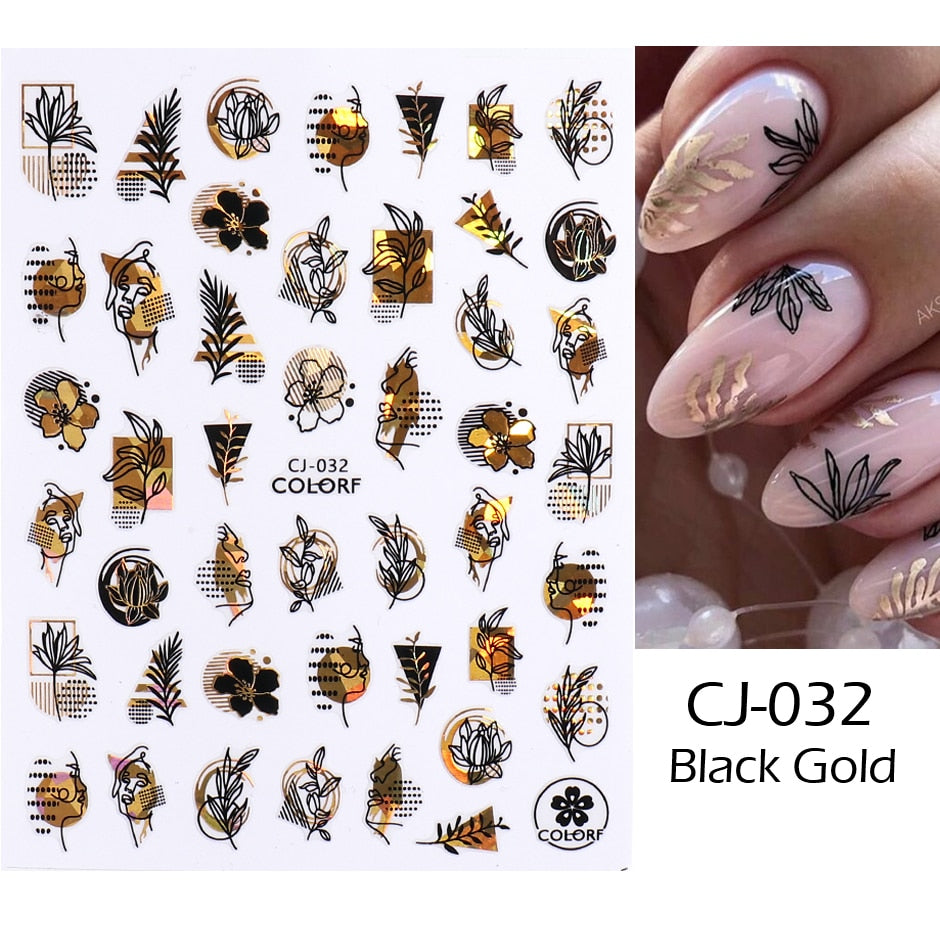 3D Black Snake Leaf Stickers for Nails Geometry Animal Simple Design Manicure Inspired Nail Decals Sliders DIY Decor GLSTZ-CS059