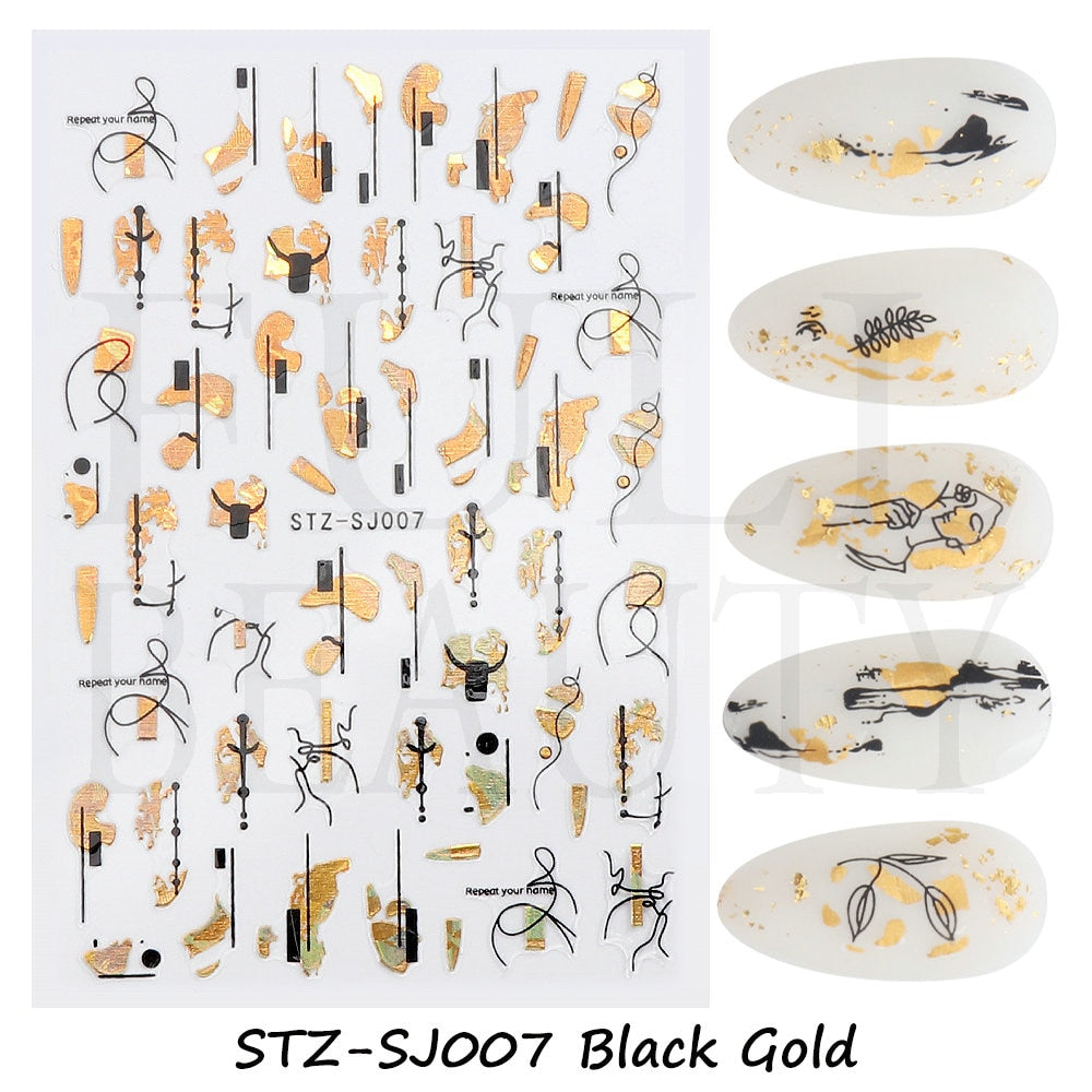 3D Black Snake Leaf Stickers for Nails Geometry Animal Simple Design Manicure Inspired Nail Decals Sliders DIY Decor GLSTZ-CS059