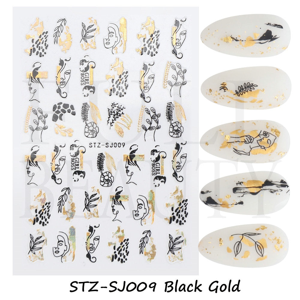 3D Black Snake Leaf Stickers for Nails Geometry Animal Simple Design Manicure Inspired Nail Decals Sliders DIY Decor GLSTZ-CS059