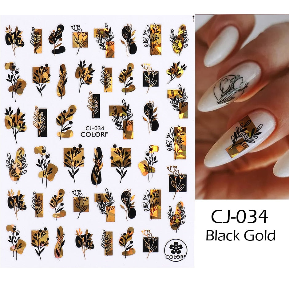 3D Black Snake Leaf Stickers for Nails Geometry Animal Simple Design Manicure Inspired Nail Decals Sliders DIY Decor GLSTZ-CS059