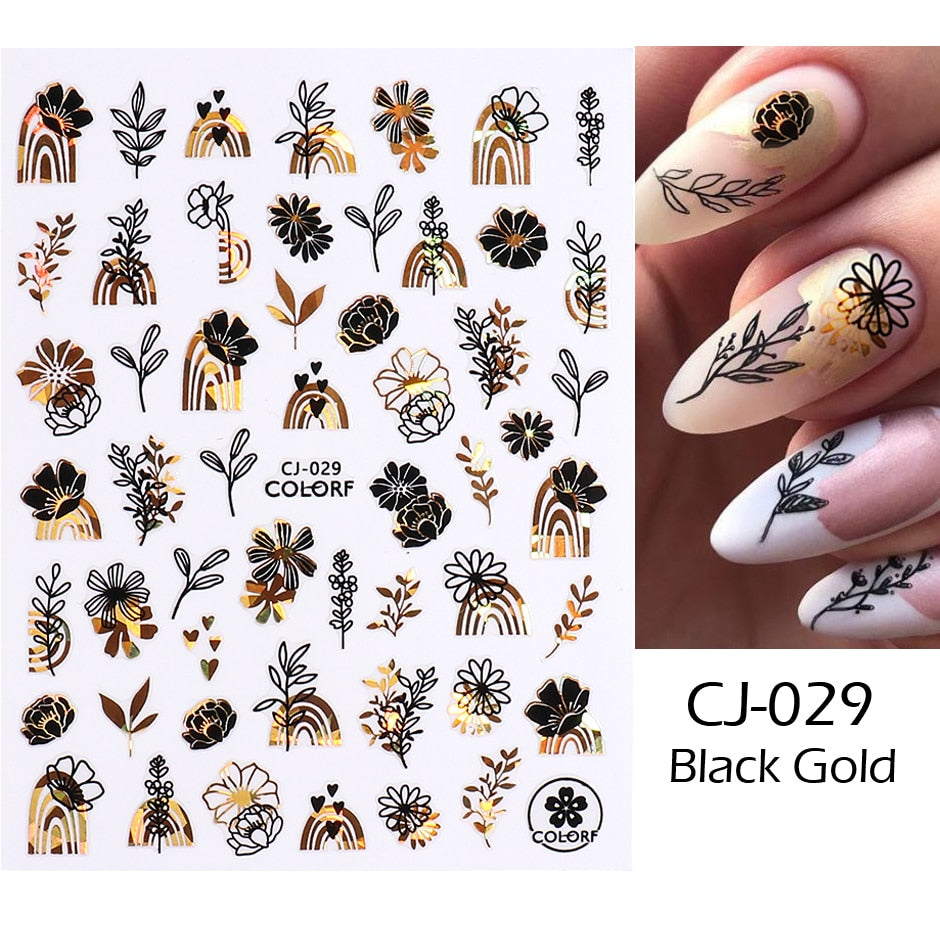 3D Black Snake Leaf Stickers for Nails Geometry Animal Simple Design Manicure Inspired Nail Decals Sliders DIY Decor GLSTZ-CS059