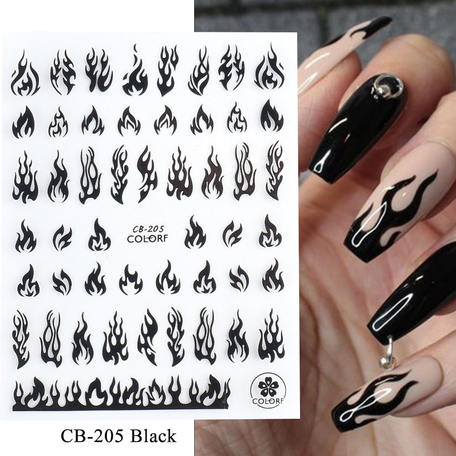 3D Black Snake Leaf Stickers for Nails Geometry Animal Simple Design Manicure Inspired Nail Decals Sliders DIY Decor GLSTZ-CS059