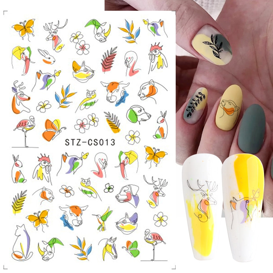 3D Black Snake Leaf Stickers for Nails Geometry Animal Simple Design Manicure Inspired Nail Decals Sliders DIY Decor GLSTZ-CS059