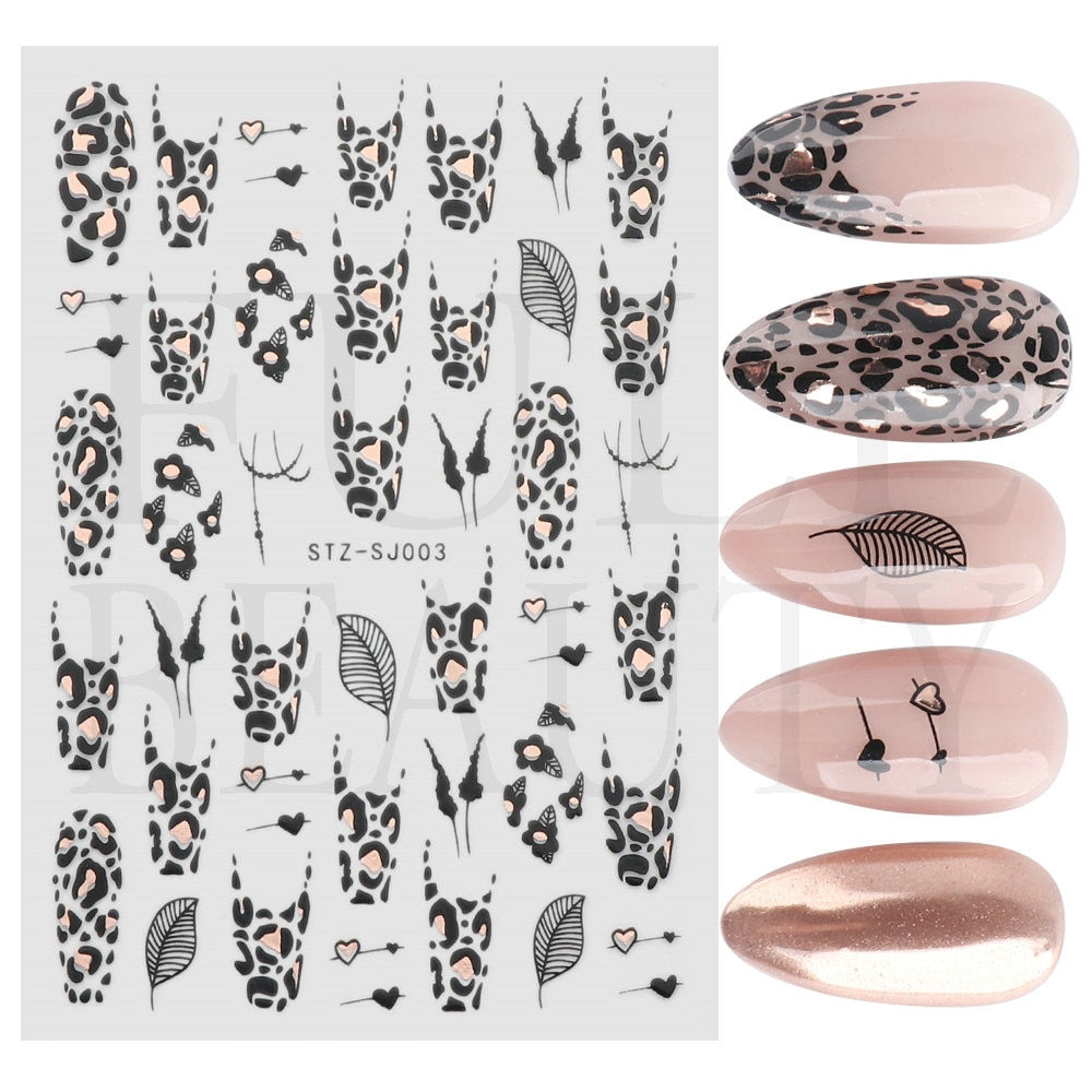 3D Black Snake Leaf Stickers for Nails Geometry Animal Simple Design Manicure Inspired Nail Decals Sliders DIY Decor GLSTZ-CS059