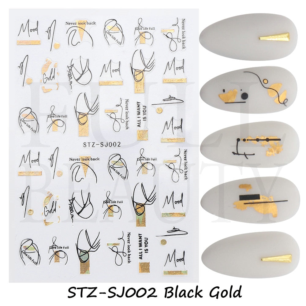 3D Black Snake Leaf Stickers for Nails Geometry Animal Simple Design Manicure Inspired Nail Decals Sliders DIY Decor GLSTZ-CS059