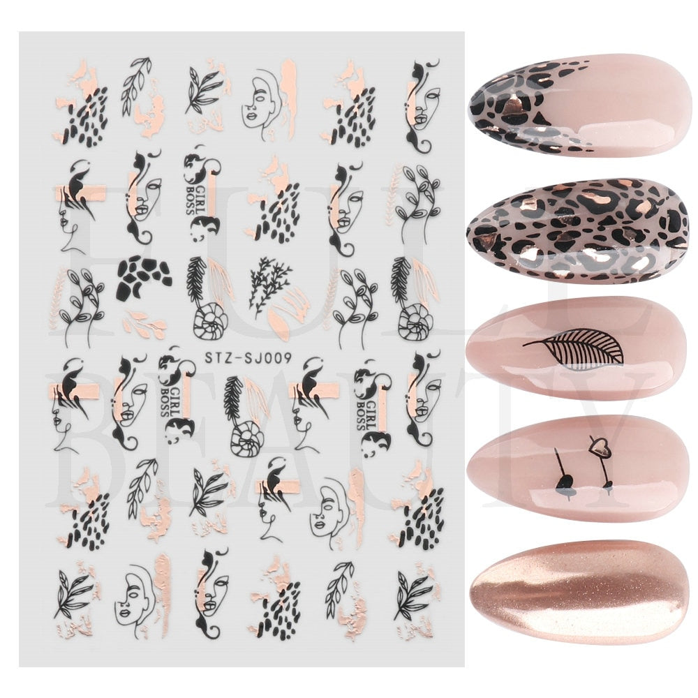 3D Black Snake Leaf Stickers for Nails Geometry Animal Simple Design Manicure Inspired Nail Decals Sliders DIY Decor GLSTZ-CS059