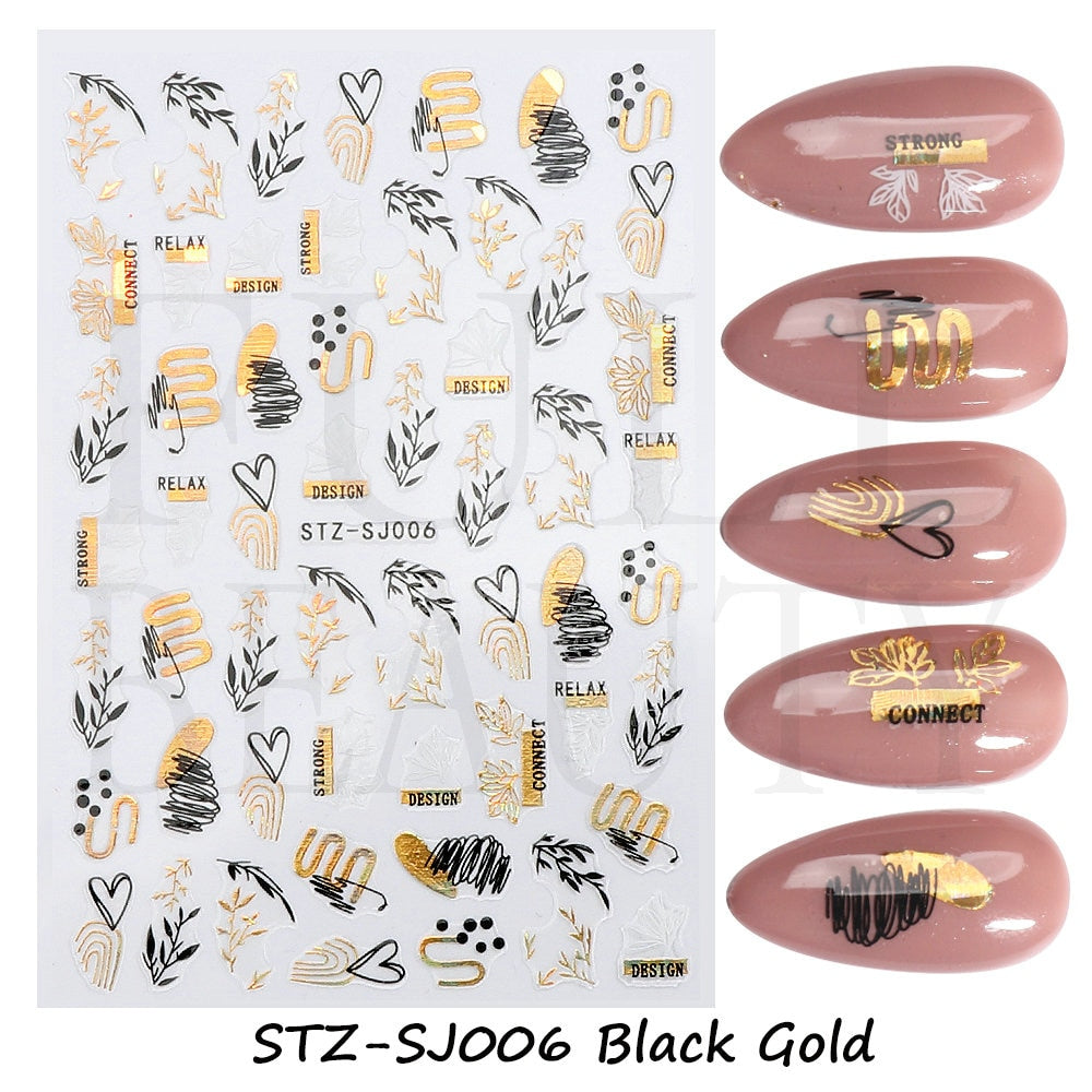 3D Black Snake Leaf Stickers for Nails Geometry Animal Simple Design Manicure Inspired Nail Decals Sliders DIY Decor GLSTZ-CS059