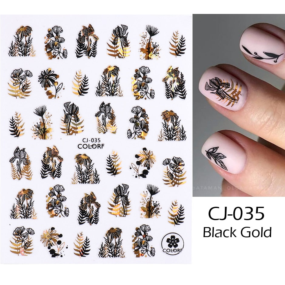 3D Black Snake Leaf Stickers for Nails Geometry Animal Simple Design Manicure Inspired Nail Decals Sliders DIY Decor GLSTZ-CS059