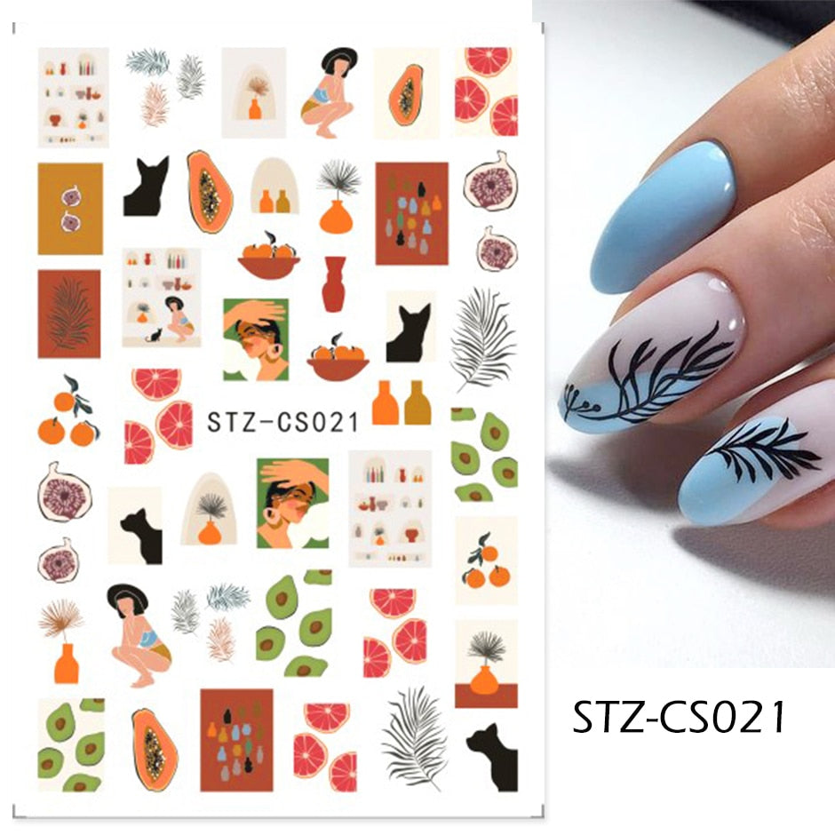 3D Black Snake Leaf Stickers for Nails Geometry Animal Simple Design Manicure Inspired Nail Decals Sliders DIY Decor GLSTZ-CS059