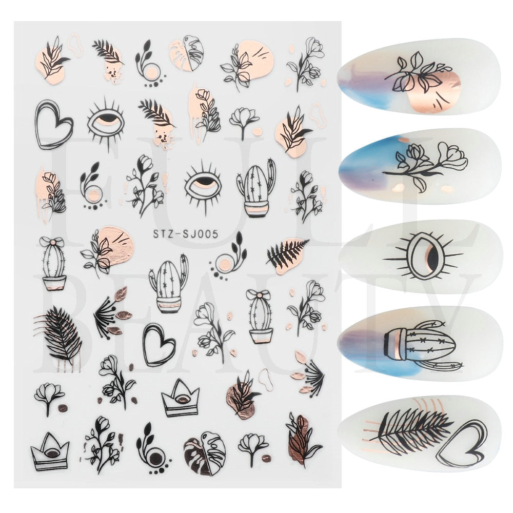 3D Black Snake Leaf Stickers for Nails Geometry Animal Simple Design Manicure Inspired Nail Decals Sliders DIY Decor GLSTZ-CS059