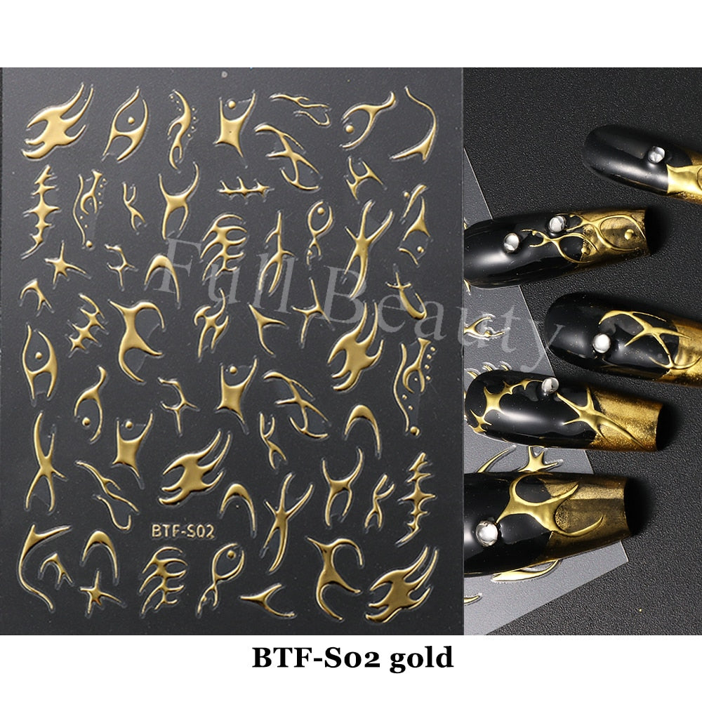 3D Black Snake Leaf Stickers for Nails Geometry Animal Simple Design Manicure Inspired Nail Decals Sliders DIY Decor GLSTZ-CS059