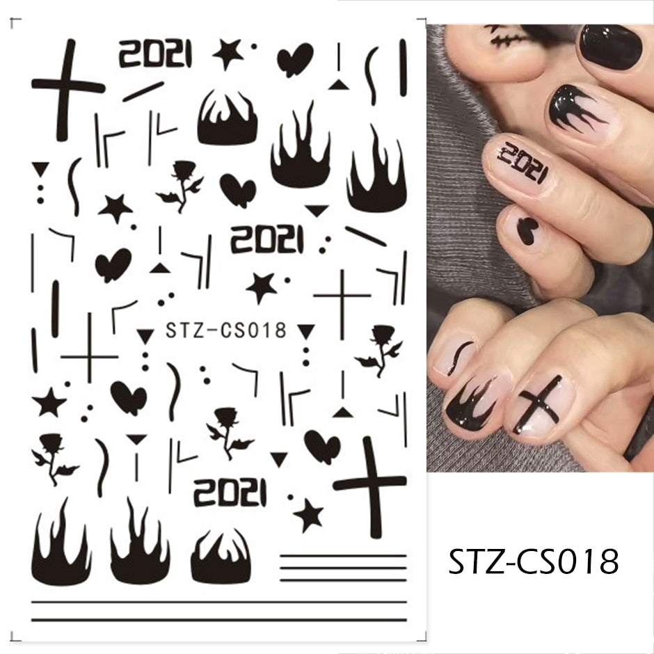 3D Black Snake Leaf Stickers for Nails Geometry Animal Simple Design Manicure Inspired Nail Decals Sliders DIY Decor GLSTZ-CS059