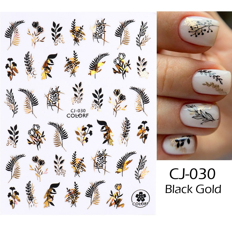 3D Black Snake Leaf Stickers for Nails Geometry Animal Simple Design Manicure Inspired Nail Decals Sliders DIY Decor GLSTZ-CS059