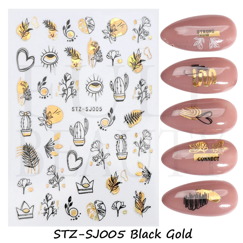 3D Black Snake Leaf Stickers for Nails Geometry Animal Simple Design Manicure Inspired Nail Decals Sliders DIY Decor GLSTZ-CS059
