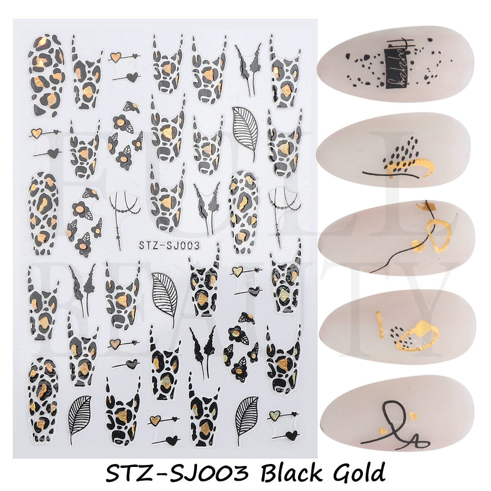 3D Black Snake Leaf Stickers for Nails Geometry Animal Simple Design Manicure Inspired Nail Decals Sliders DIY Decor GLSTZ-CS059