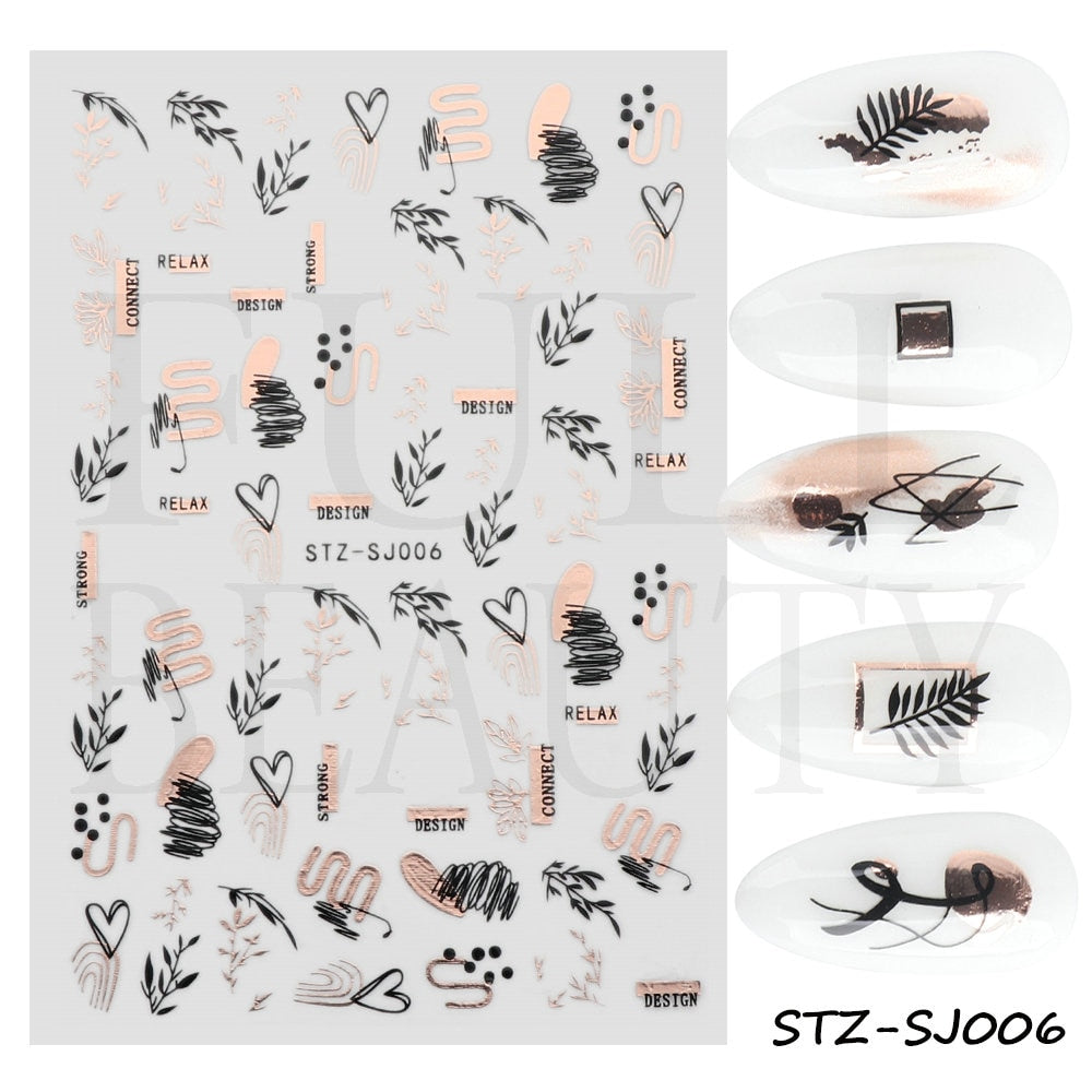 3D Black Snake Leaf Stickers for Nails Geometry Animal Simple Design Manicure Inspired Nail Decals Sliders DIY Decor GLSTZ-CS059